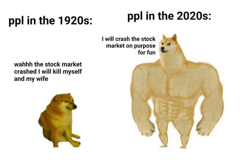 ppl the ppl in the will crash the stock market on purpose for fun wahhh the stock market and my wife crashed will kill myself