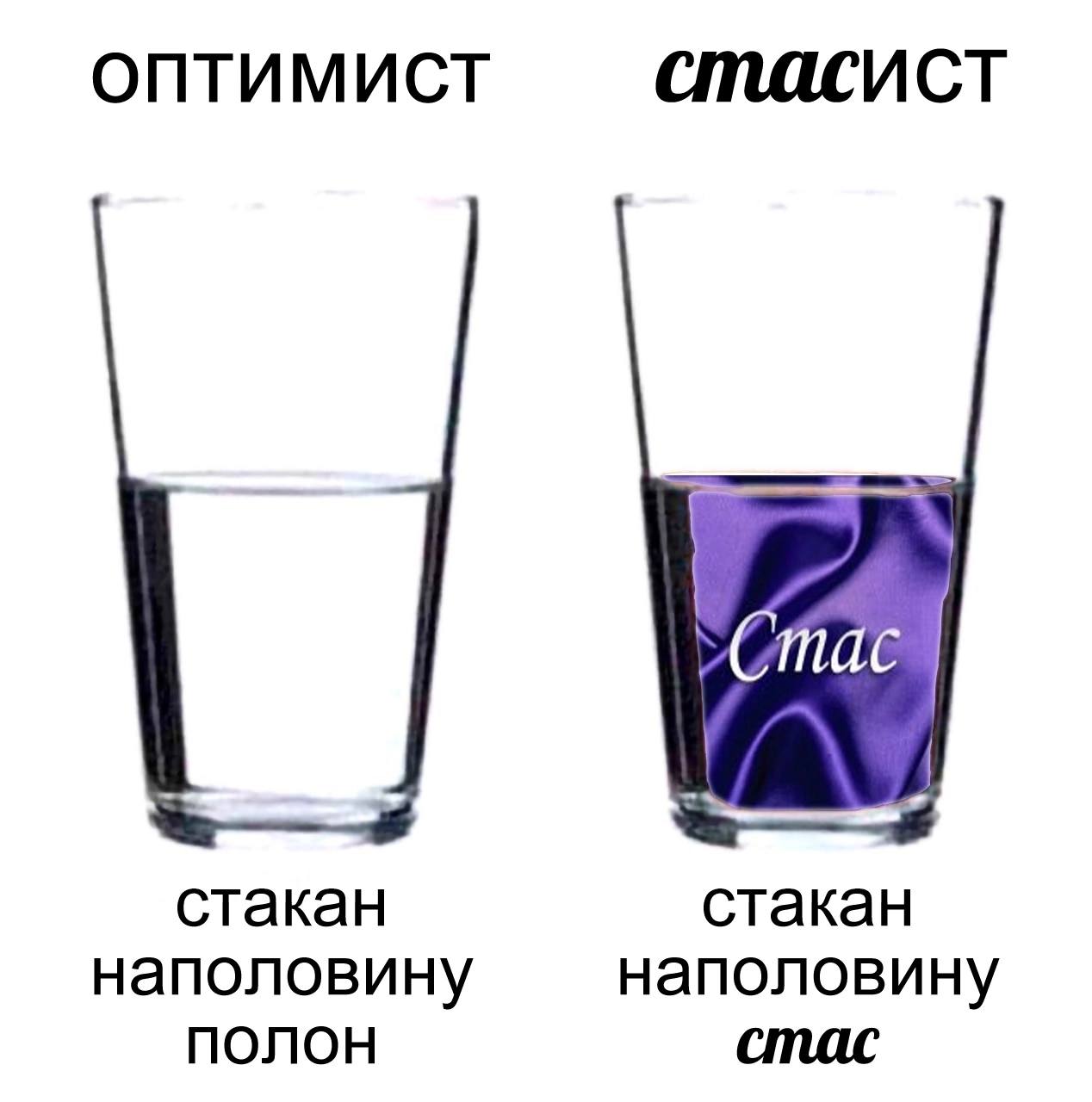 ОПТИМИСТ стасист CTaKaH CTaKaH наполовину наполовину ПОЛОН стас