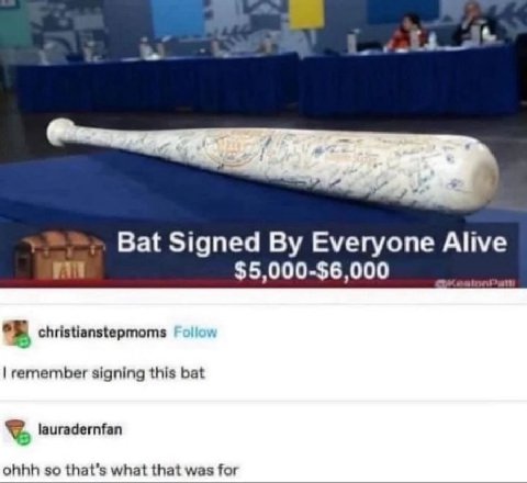 Bat Signed Everyone Alive christianstepmoms remember signing this bat lauradernfan ohhh so that’s what that was for