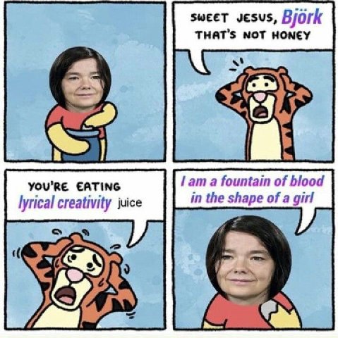 SWEET JESUS, Bjork THAT'S NOT HONEY obs a EATING a fountain of blood lyrical creativity juice in the shape of a girl