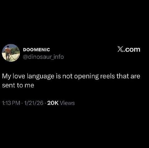 DOOMENIC Х.сот @Чтозаиг info My love language is not opening reels that are sent to me 1:13 1/21/26 Views