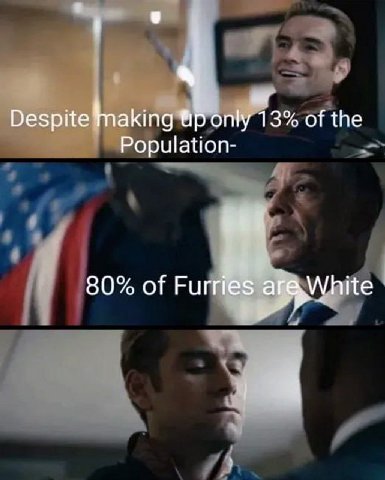 Despite fip only 13% of the Population- 80% of Furries areWhite