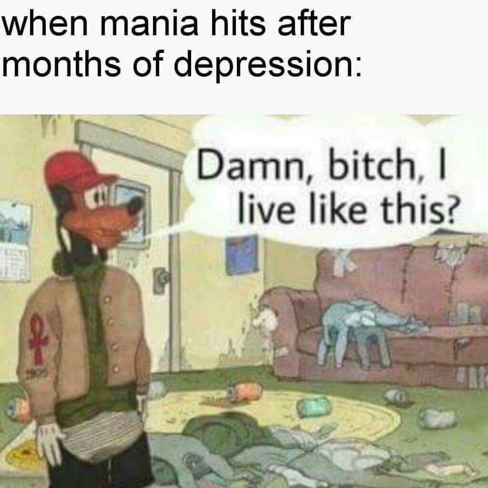 when mania hits after months of depression: Damn, bitch, live like this?