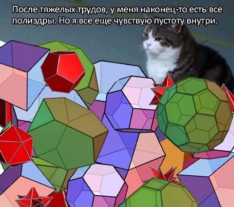 После тяжелых трудов, у меня наконец-то есть все полиэдры. Но я все еще чувствую пустоту внутри. у
