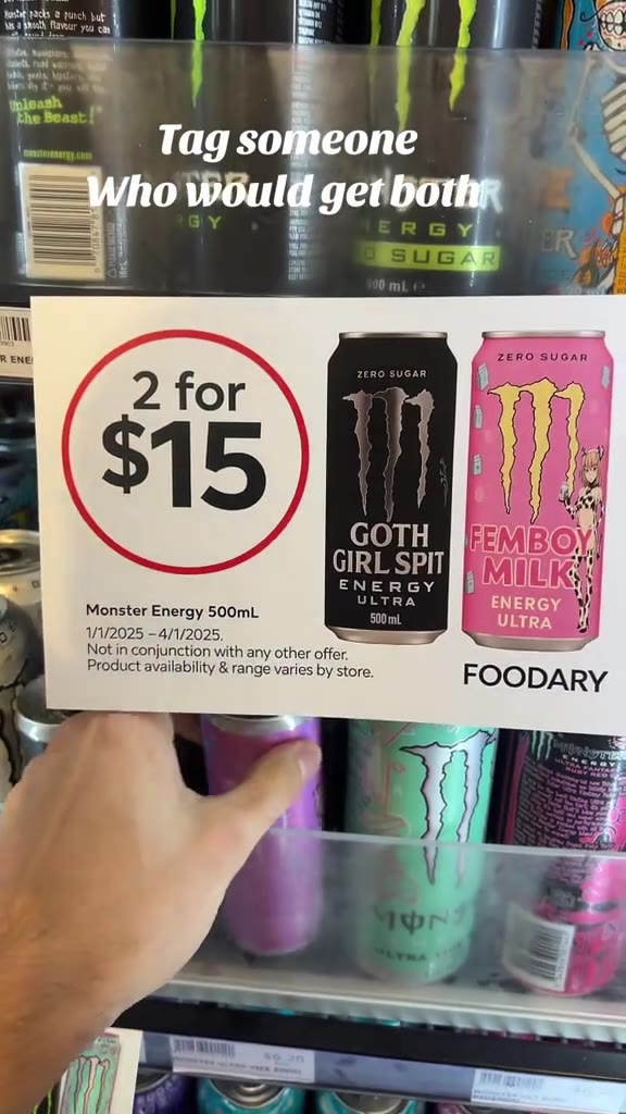 » 4 Monster Energy 500mL : pale ey i Not in conjunction with any other offer. Product availability & range varies by store. FOOD, АБУ