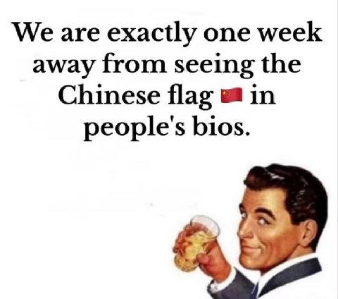 We are exactly one week away from seeing the Chinese flag in people's bios.