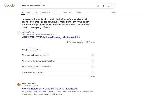 Google what is a marshmallow -fuck за All Images Videos Shortvideos Shopping Forums Web More Tools а sweet white confection usually in the form of a spread or small spongy cylindrical pieces now usual