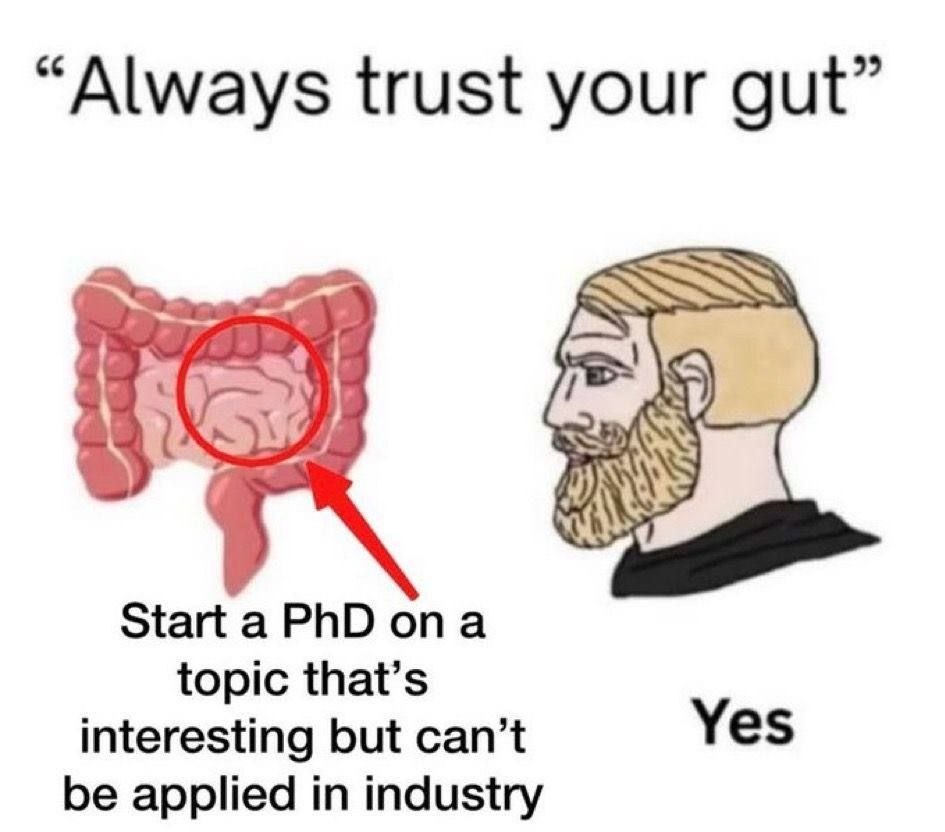 “Always trust your gut” Starta PhD опа topic that’s interesting but can’t Yes be applied in industry