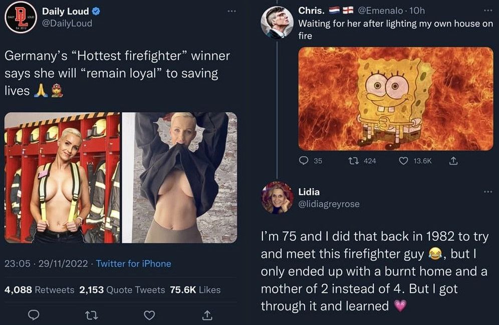 Chris. Waiting for her after lighting my own house on fire Сегтапу`5 “Hottest firefighter” winner says she will “remain loyal” to saving at lives As 14% a 4 Lidia if у a 75 and did that back 1982 to t