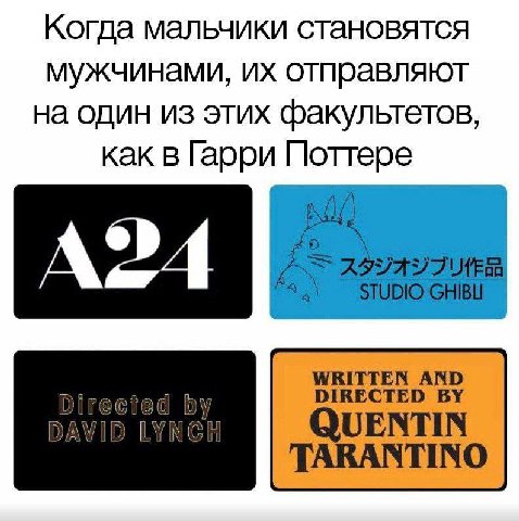 Когда мальчики становятся мужчинами, отправляют на один из этих факультетов, как в Гарри Поттере WRITTEN AND Directed DAVID LYNCH QUENTIN TARANTINO