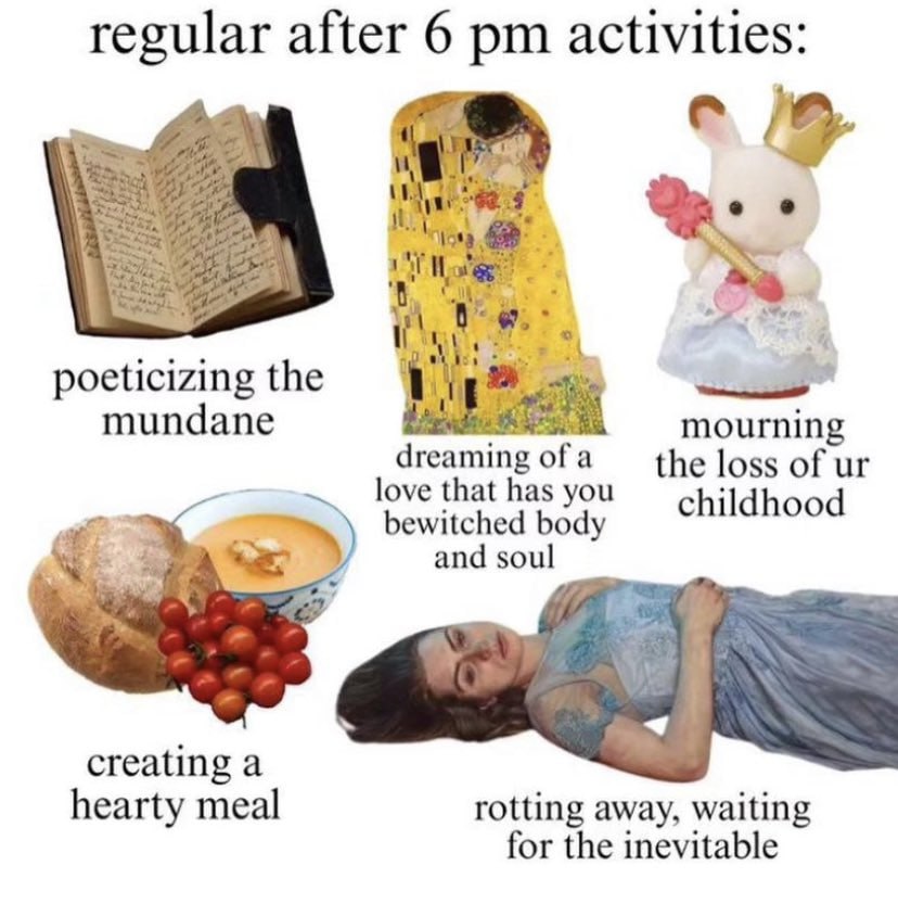 regular after 6 activities: 8 4, poeticizing the mundane mourning dreaming of а the loss of love that has you childhood bewitched body and soul creating a hearty meal rotting away, waiting for the ine