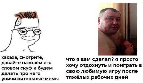 хахаха, смотрите, что я вам сделал? я просто давайте назовём его хочу отдохнуть и поиграть в словом скуф и будем делать про него свою любимую игру после уничижительные мемы тяжёлых рабочих дней