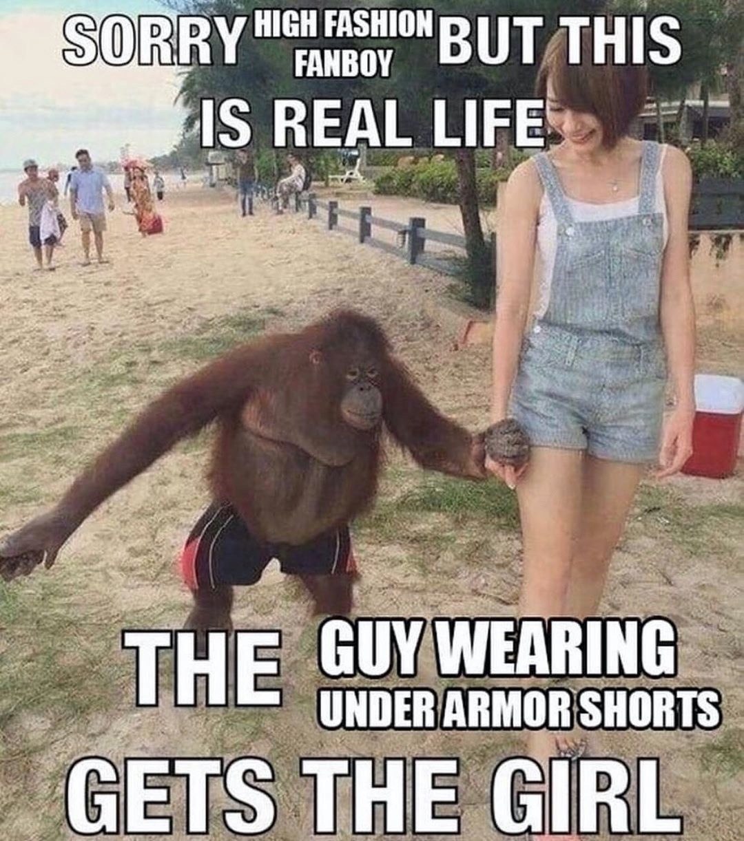HIGH FASHION ВЕАЕ НЕЕ. THE UNDER ARMOR SHORTS GETS THE GIRL
