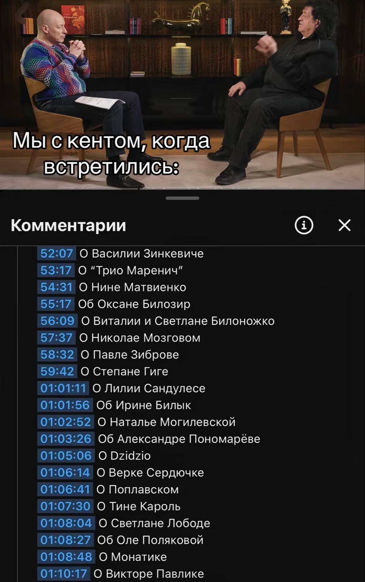 у Мы с кентом, когда встретились: Комментарии О Василии Зинкевиче О “Трио Маренич” О Нине Матвиенко Об Оксане Билозир О Виталии и Светлане Билоножко О Николае Мозговом О Павле Зиброве О Степане Гиге О