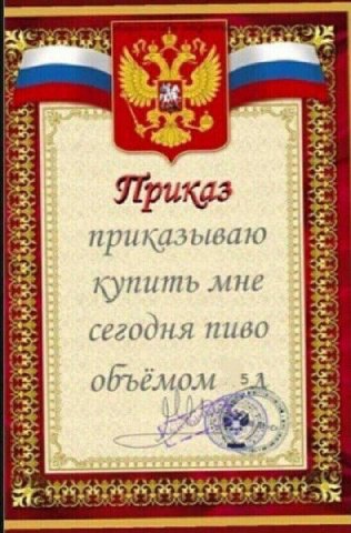 приказываю купить MHe сегодня пиво объёмом