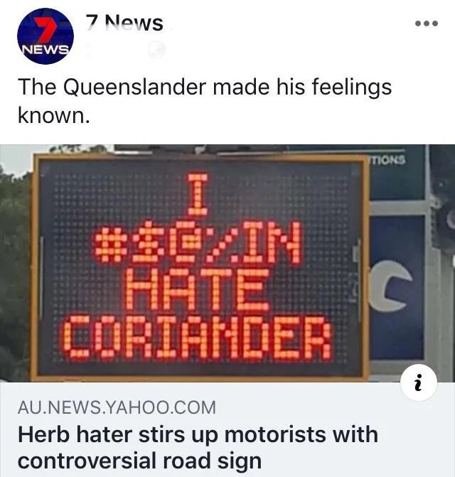 eee 7 News The Queenslander made his feelings known was 6 о «и воз esea эта sar ere a nan sea eee 8 4 AU.NEWS.YAHOO.COM Herb hater stirs up motorists with controversial road sign