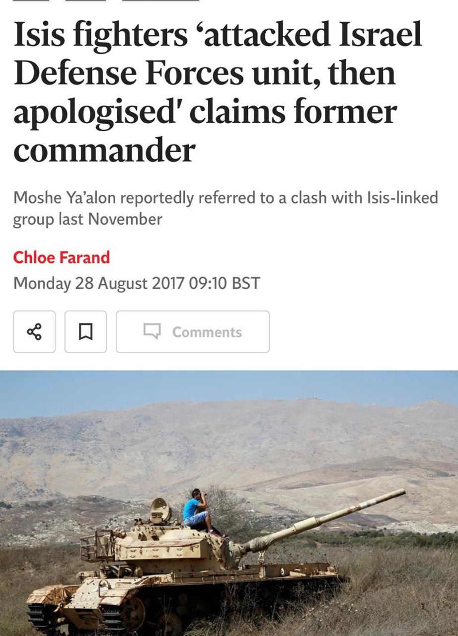 Isis fighters ‘attacked Israel Defense Forces unit, then apologised’ claims former commander Moshe Ya’alon reportedly referred to a clash with Isis-linked group last November Chloe Farand Monday 28 Au