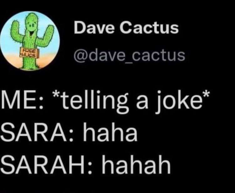 Dave Cactus ME: “telling а SARA: haha SARAH: hahah