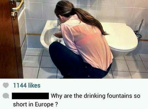 1144 likes are the drinking fountains so short in Europe