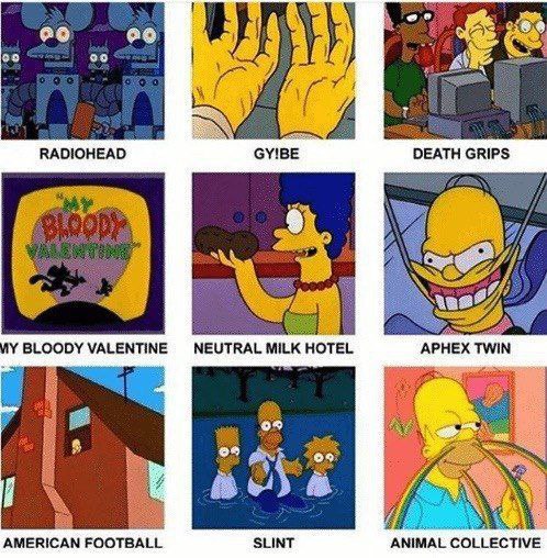 RADIOHEAD GYIBE DEATH GRIPS У BLOODY VALENTINE APHEX TWIN NEUTRAL HOTEL AMERICAN FOOTBALL SLINT ANIMAL COLLECTIVE