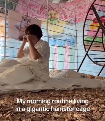 My morning routine living in a gigantic hamster cage