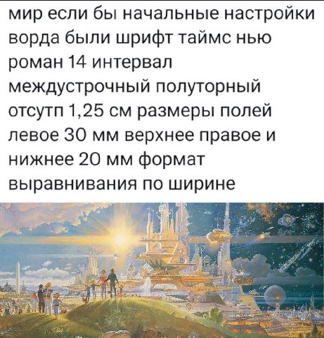 мир если бы начальные настройки ворда были шрифт таймс нью роман 14 интервал междустрочный полуторный отсутп 1,25 размеры полей левое 30 верхнее правое и нижнее 20 формат выравнивания по ширине