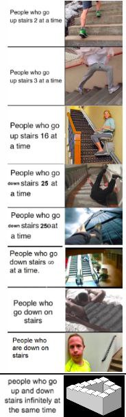 who up stairs 2 atatine к 4 People who up stairs 3 at a time People who up stairs 16 at а time People who down Stairs 25 at 35” а time в People who 250at 4 a time People who down stairs at a time a Pe