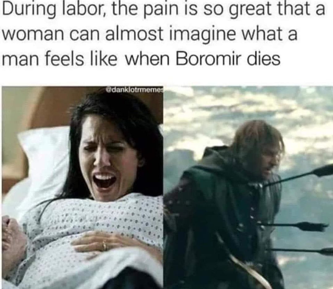 During labor, the pain is so great that a woman can almost imagine what a man feels like when Boromir dies @danklotrmem