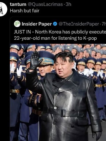 tantum Harsh but fair Insider Paper JUST IN North Korea has publicly execute 22-year-old man for listening to K-pop у