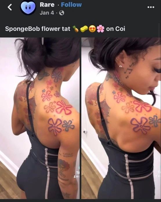 SpongeBob flower tat