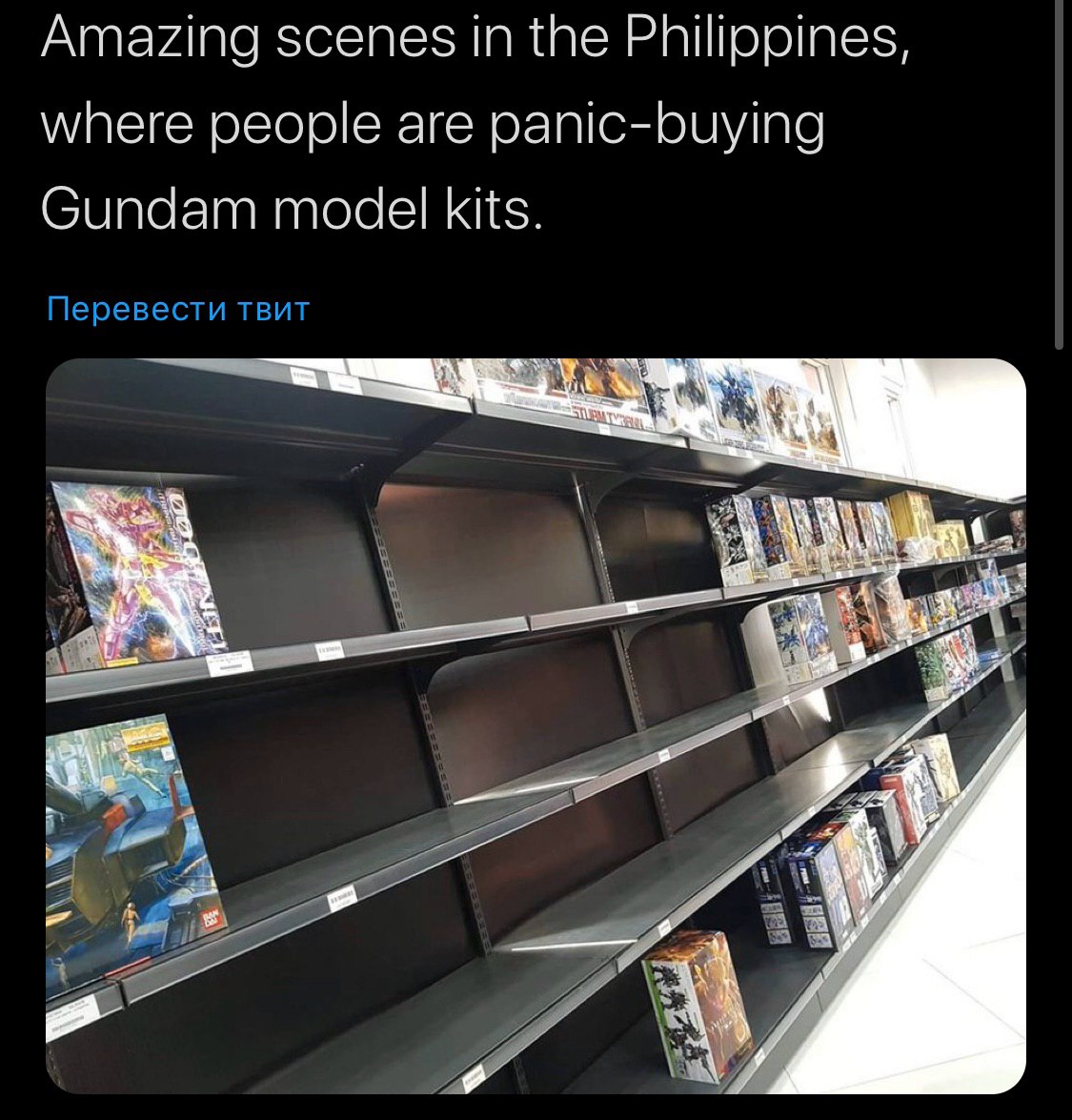 Amazing scenes in the Philippines, where people are panic-buying Gundam model kits. Перевести твит 4 у