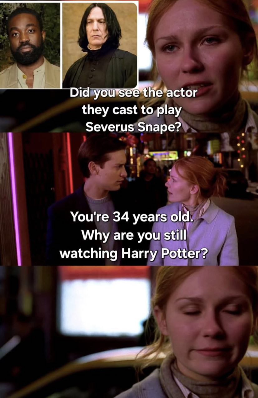 Did they cast to play Severus Snape? You're 34 years old. Why are you still watching Harry Potter?