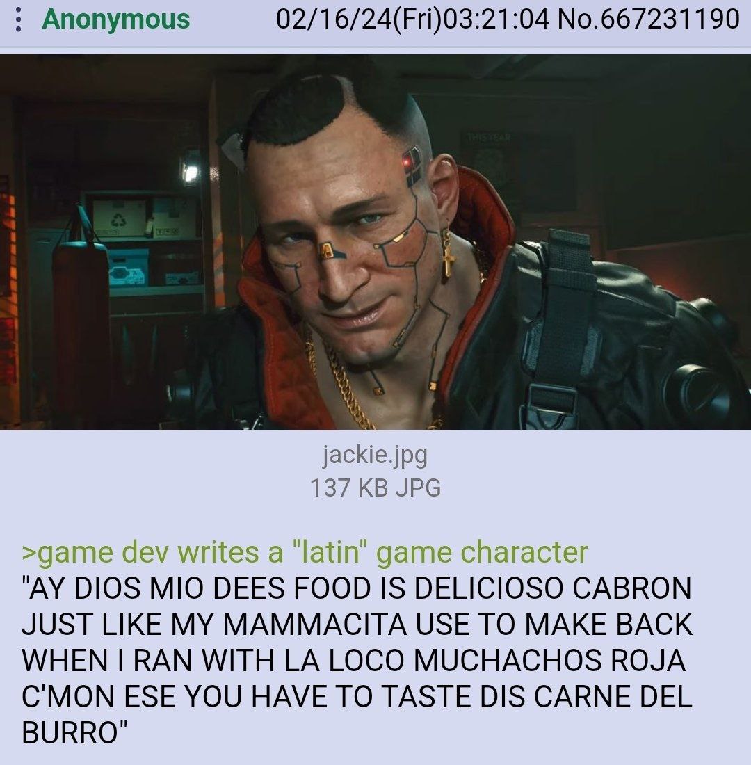 Anonymous 02/16/24(Fri)03:21:04 No.667231190 We AS 137 JPG DIOS MIO DEES FOOD IS DELICIOSO CABRON JUST LIKE MY MAMMACITA USE TO MAKE BACK WHEN RAN WITH LOCO MUCHACHOS ROJA C'MON ESE YOU HAVE TO TASTE 