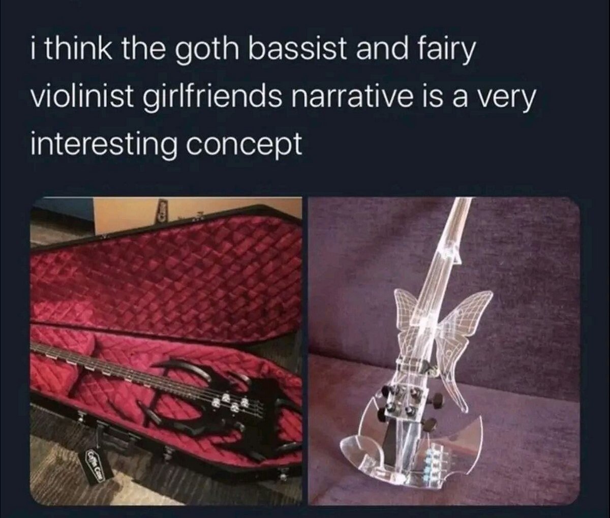 i think the goth bassist and fairy violinist girlfriends narrative is a very interesting concept