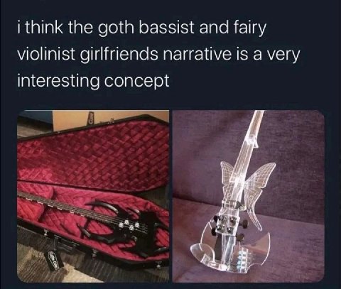 i think the goth bassist and fairy violinist girlfriends narrative is a very interesting concept