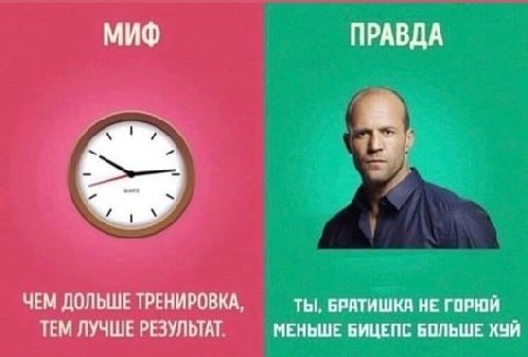 МИФ ПРАВДА ЧЕМ ДОЛЬШЕ ТРЕНИРОВКА, ты, БРАТИШКА НЕ ГОРЮЙ ТЕМ ЛУЧШЕ РЕЗУЛЬТАТ. МЕНЬШЕ БИЦЕПС БОЛЬШЕ ХУЙ