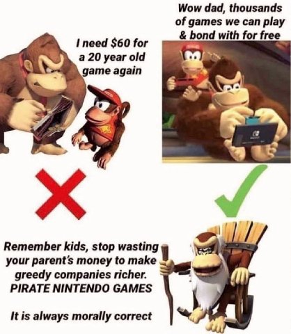 Wow dad, thousands of games we can play bond with for free a а 20 year old game again А и у 4 Remember kids, stop your money to make greedy companies richer. PIRATE NINTENDO GAMES It is always morally