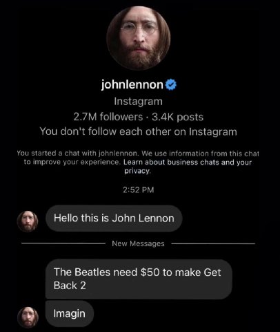 Instagram followers posts You don't follow each other on Instagram You started a chat with johniennon. We use information from this chat to improve your experience. Learn about business chats and your