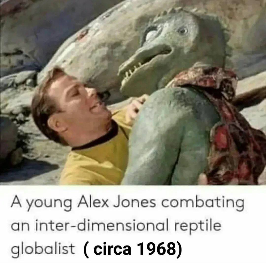3 А young Alex Jones combating an inter-dimensional reptile globalist (circa 1968)