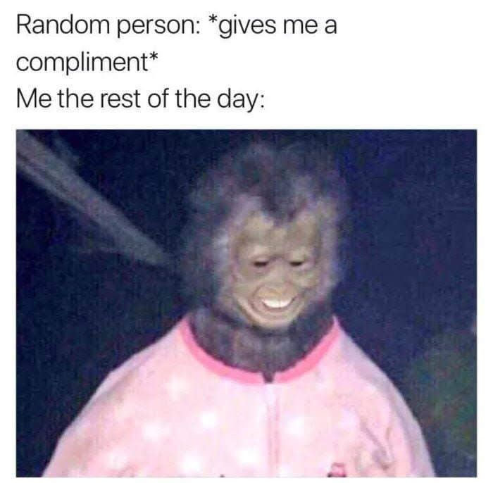 Random person: *gives а compliment* Me the rest of the day: