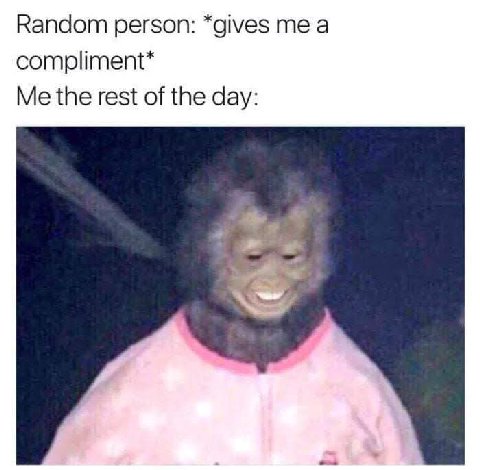 Random person: *gives а compliment* Me the rest of the day: