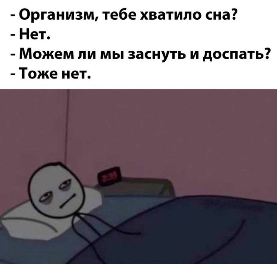 Организм, тебе хватило сна? Нет. Можем ли мы заснуть и доспать? Тоже нет.