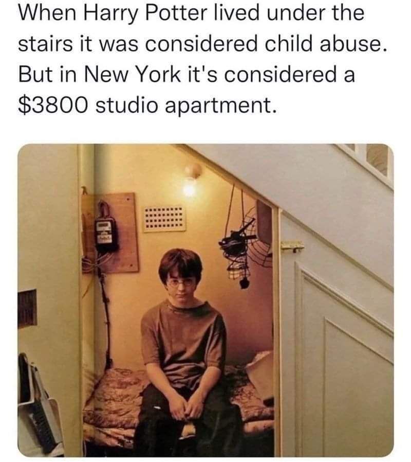When Harry Potter lived under the stairs it was considered child abuse. But in New York it's considered a $3800 studio apartment.