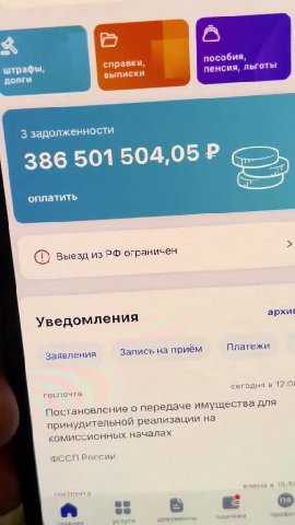 | Уведомления = ©) Выезд из РФ ограничен Постановление о передаче имуществ принудительной реализации на vaAMUCCKUOHHDbIX началах Уведомления арху комиссионных началах