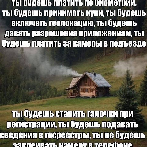 ТЫ ПЛатить 10 ты будешь принимать куки, ты будешь включать геолокацию, ты будешь давать приложениям, ты будешь платить за камеры в подъезде ты будешь ставить галочки при регистрации, ты будешь подават