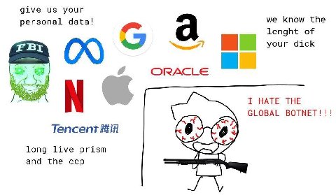 give your personal data! we know the lenght of a 7 your dick ORACLE I HATE THE GLOBAL BOTNET!!! Tencent iil long live prism and the ccp
