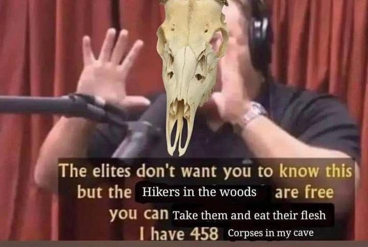 i ШЕЕ The elites don't want you know this} but the are free yOu Can таке them and eat their flesh have 458 Corpses in my cave