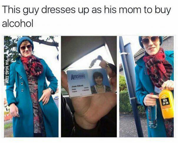 This guy dresses up as his mom to buy alcohol