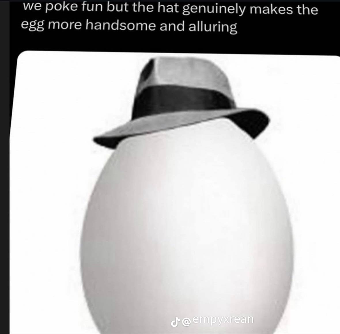 we роке fun but the hat genuinely makes the egg more handsome and alluring