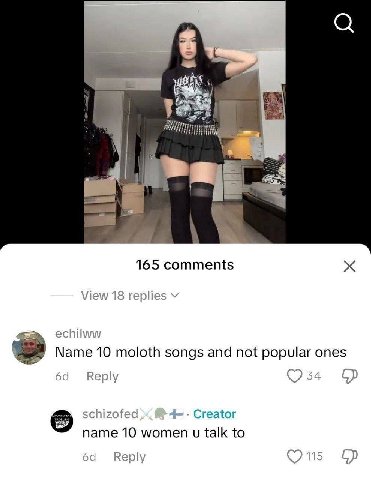 88 3 165 comments View 18 replies echilww Name 10 moloth songs and not popular ones 6а schizofed Creator name 10 women talk to 6а